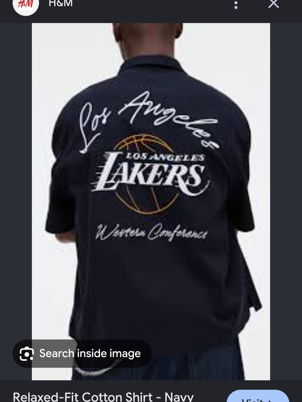 H&M Mens NBA relaxed Fit Cotton Short Sleeve Shirt Los Angeles Lakers B&W XL